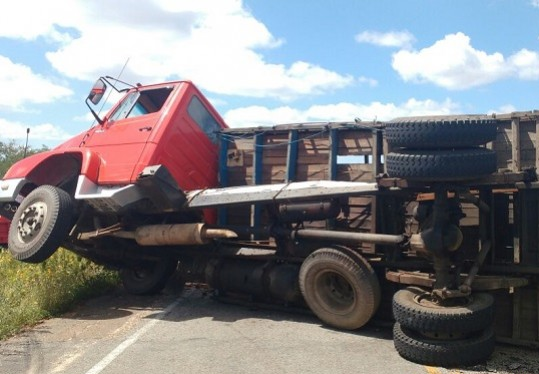 Sem-título Caminhão carregado com bois tomba na estrada entre Prata e Ouro Velho