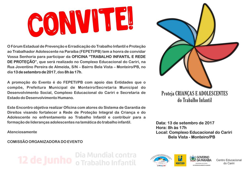 AÇÃO-SOCIAL Prefeitura de Monteiro promove Oficina contra o trabalho infantil nesta quarta e convida população