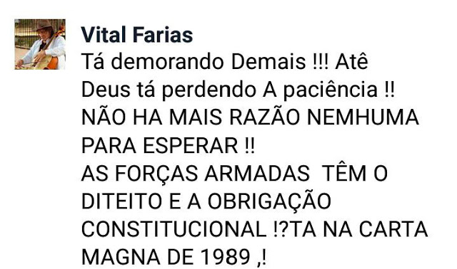 VITAL-2 Vital Farias defende intervenção militar no Brasil