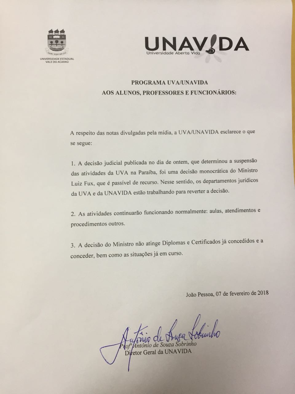 0b7fe160-a751-4725-951e-d4412ef3d544 Universidade Estadual Vale do Acaraú emite nota sobre suspensão de atividades.