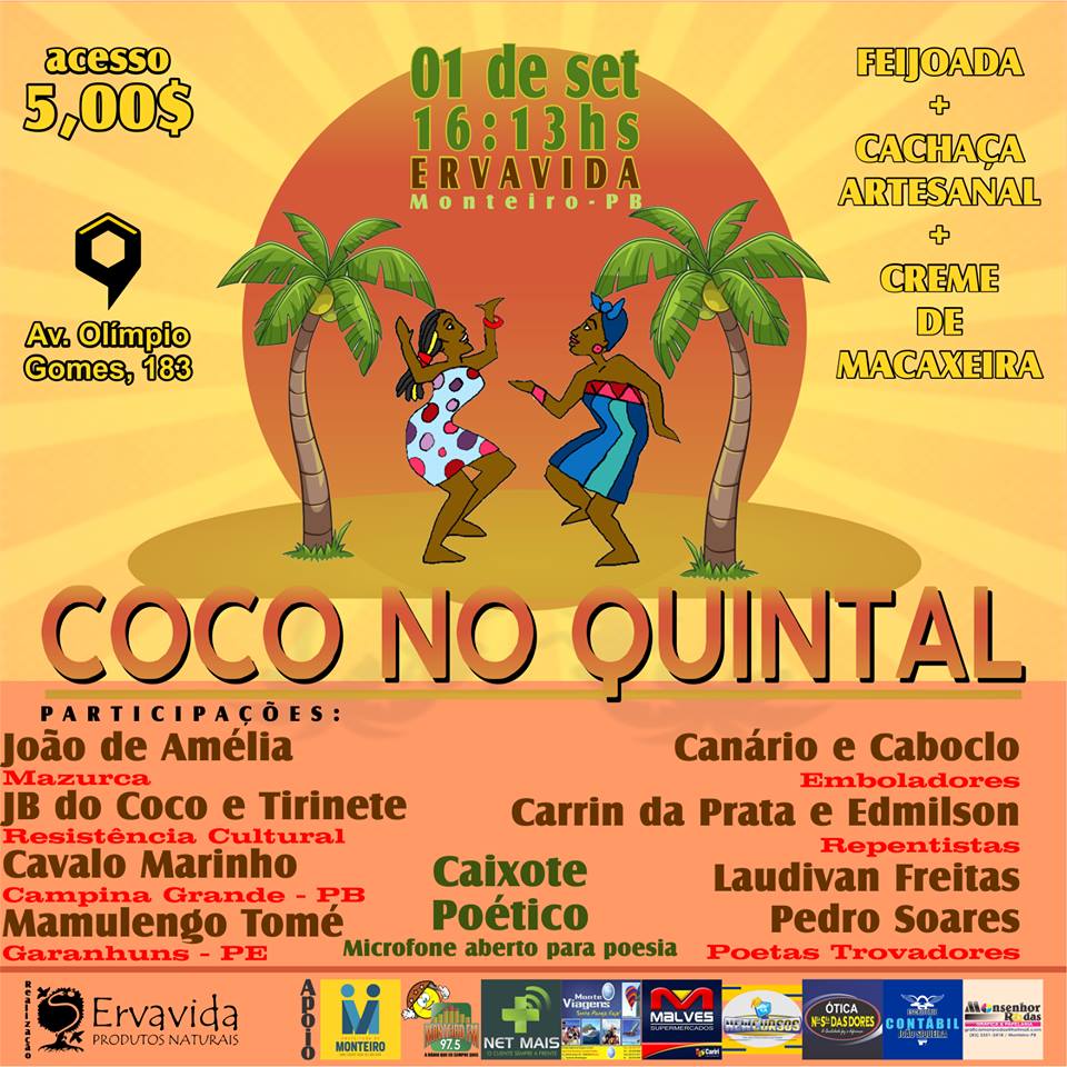 40353153_1731036027000329_5130961686366257152_n É Sábado! Coco no Quintal em Monteiro