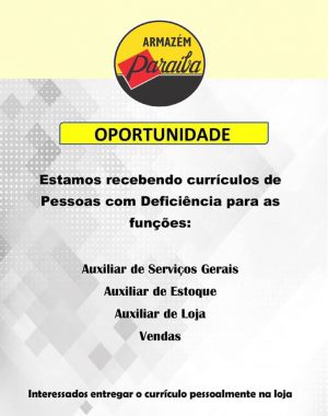 oportunidade-de-emprego-300x380 O Armazém Paraíba oferece vagas de Emprego para pessoas com deficiência em Monteiro.