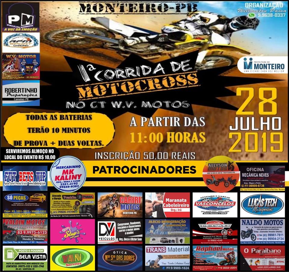 67402277_511177506293195_9223341688615862272_n 1º Motocross de Monteiro no CT. W.V Motos dia 28 de Julho em Monteiro
