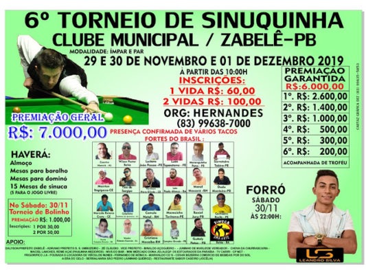 torneio-sinuca-533x400 Zabelê terá mais um torneio de Sinuquinha com mais de 7 mil reais em prêmios e grande programação