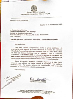 88968319_2805757019544734_4845976424294645760_n-294x400 Frei Anastácio confirma emenda de R$ 200 mil para Hospital regional de Monteiro.