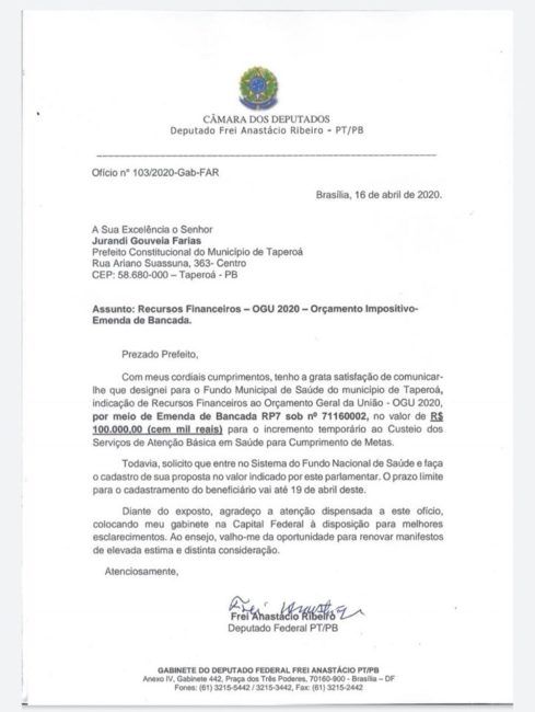 VERBAS-DESTINO-489x650 Deputado Frei Anastácio destina recursos para custeio de saúde no município de Taperoá