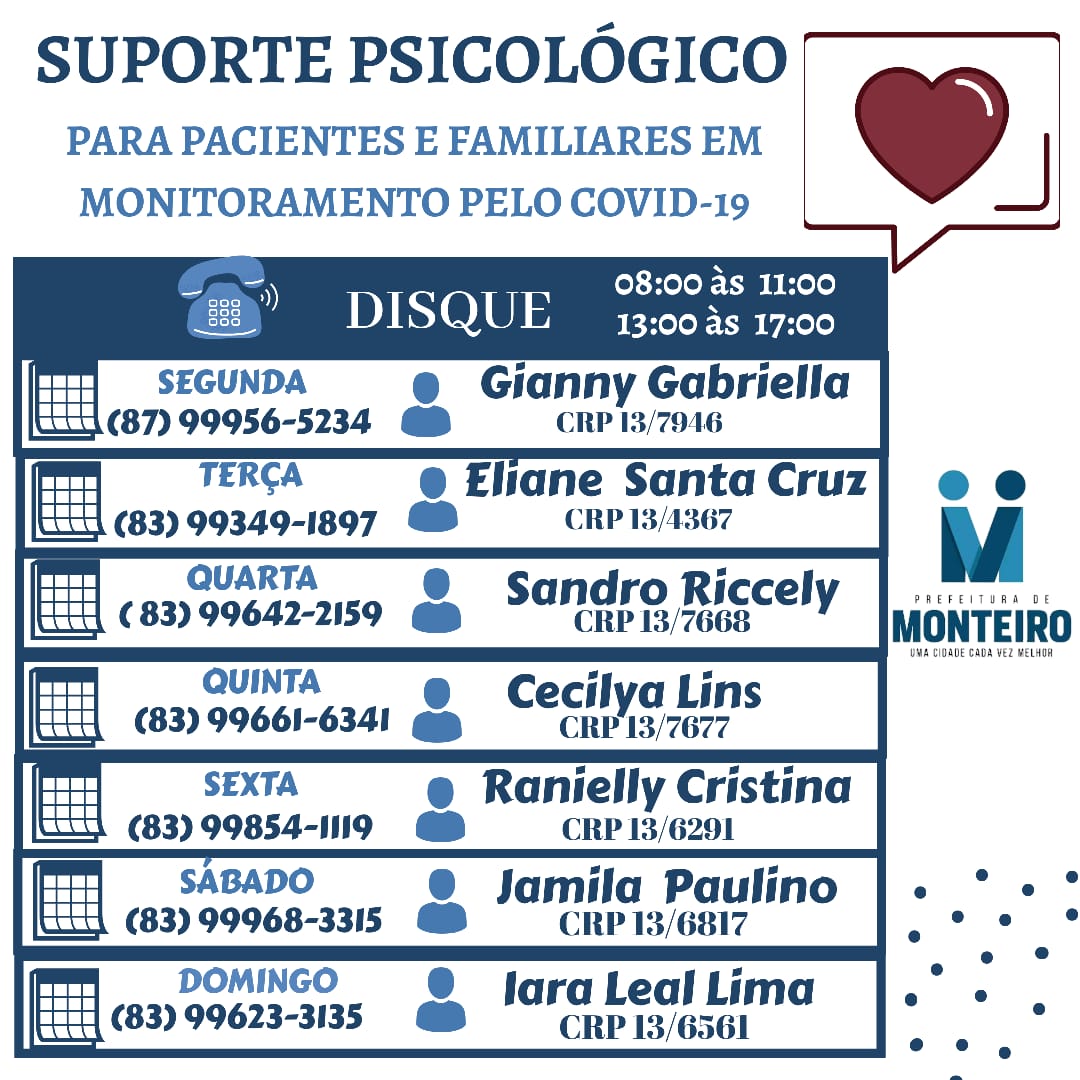 Apoio-Psicológico-PMM-SMS Prefeitura de Monteiro oferece apoio com psicólogos para pacientes e familiares em monitoramento pelo COVID-19