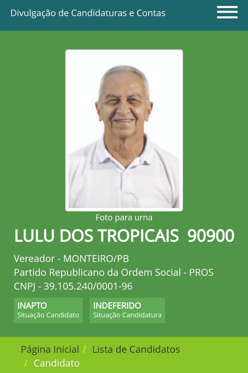 IMG-20201023-WA0301 Justiça Eleitoral indefere registro de candidatura de Lulu dos Tropicais