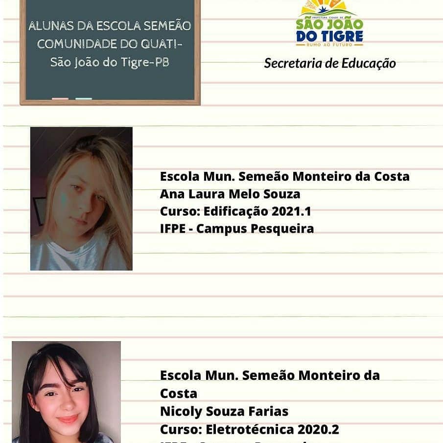 3.2-tigreif Secretaria de educação comemora aprovação de alunas da rede municipal de São João do Tigre, no IF/PB e IF/PE