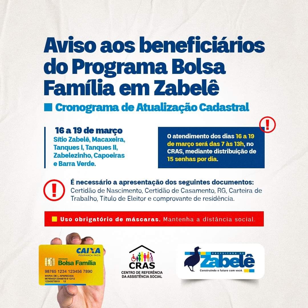 FB_IMG_1615899384292 Prefeitura de Zabelê convoca beneficiários do Bolsa Família para recadastramento