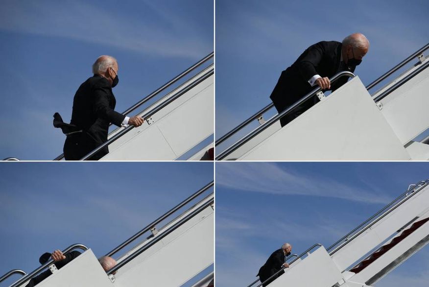 biden Joe Biden tropeça três vezes nas escadas no Air Force 1, e Casa Branca culpa o vento
