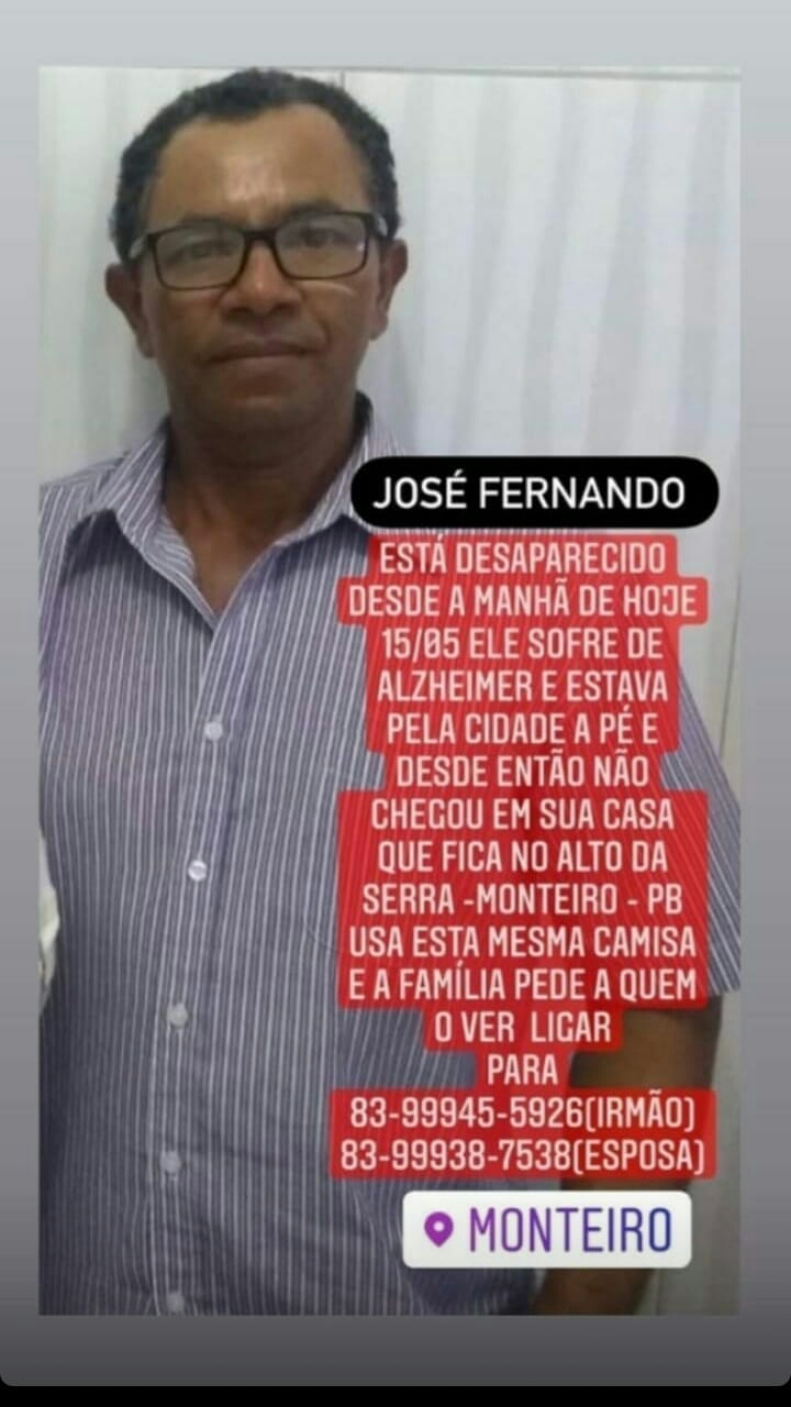 IMG-20210515-WA0818 Família procura idoso que sofre de Alzheimer desaparecido em Monteiro