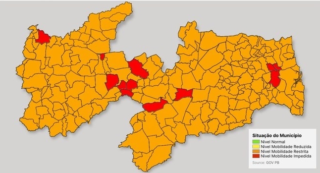 b467ce6703ed03a920eea4ff58809994 Paraíba tem 95% dos municípios em bandeira laranja após aumento da contaminação da covid-19 na 26ª avaliação do Plano Novo Normal