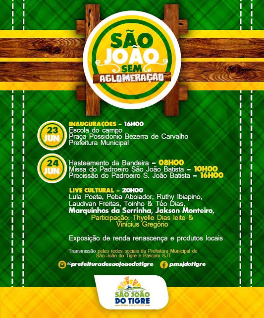 1-3 Prefeitura de São João do Tigre divulga programação completa das comemorações de aniversário de emancipação política e padroeiro