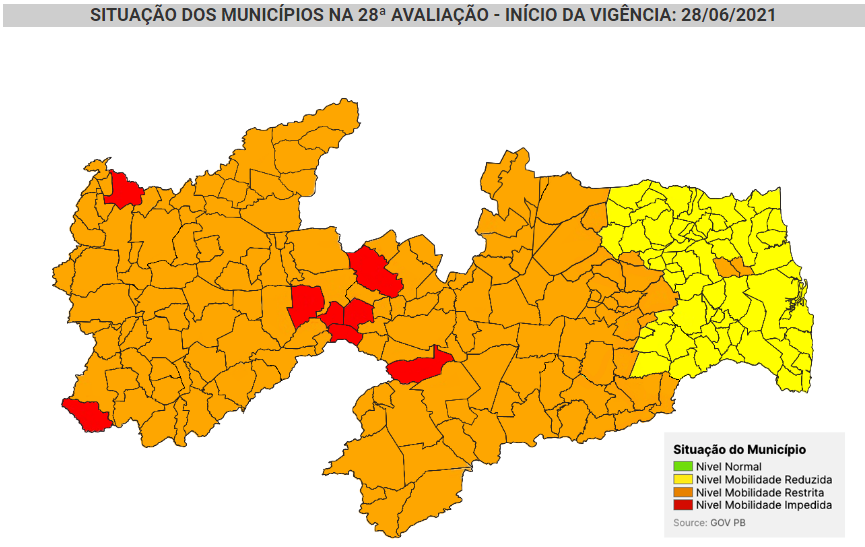 c4ca4238a0b923820dcc509a6f75849b-23 Mais de 60 cidades da PB voltam para bandeira amarela; maioria segue na laranja