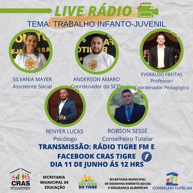 sj Secretaria de desenvolvimento social de São João do Tigre promoverá Live sobre Trabalho Infantil na próxima sexta feira, 11