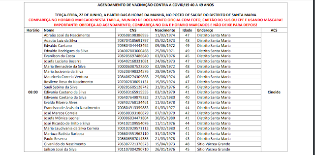 vac1 São João do Tigre divulga cronograma de vacinação para público de 40 a 49 anos