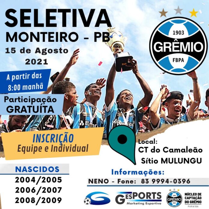 215339618_824133444913635_8645914219655105643_n-696x696-1 Cidade de Monteiro sediará Seletiva do Grêmio de Porto Alegre e inscrições já se encontram abertas