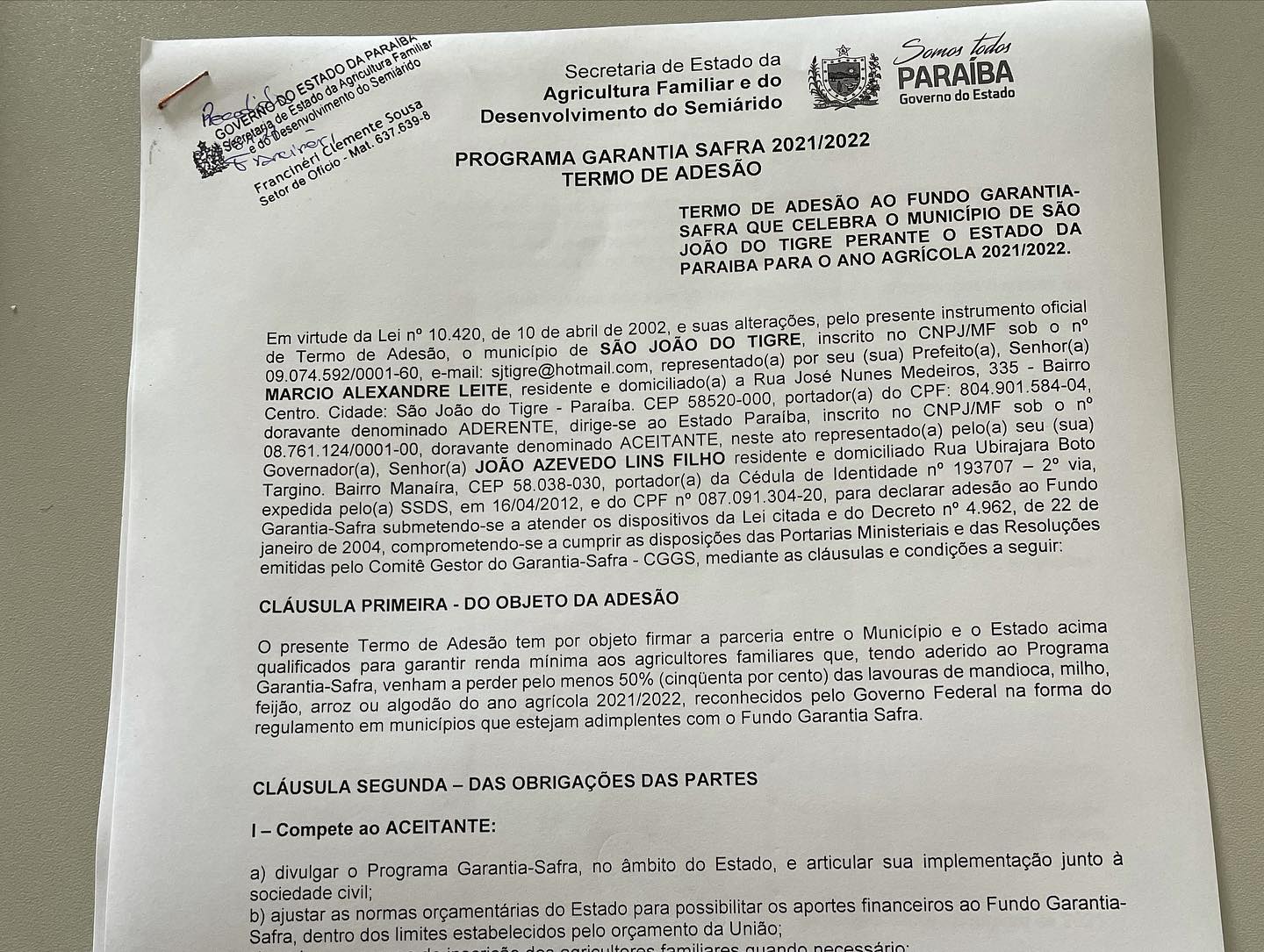 257802416_4591503860968401_12087694696360416_n Prefeito Márcio Leite assina termo de adesão do Programa Garantia Safra para o ano agrícola 2021/2022