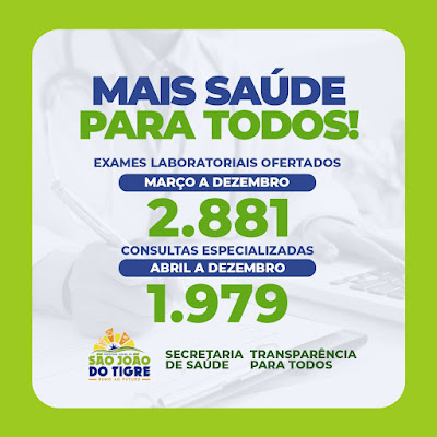 1-2-1 Secretaria de saúde de São João do Tigre apresenta estatísticas e confirma quase 5 mil exames laboratoriais e consultas especializadas