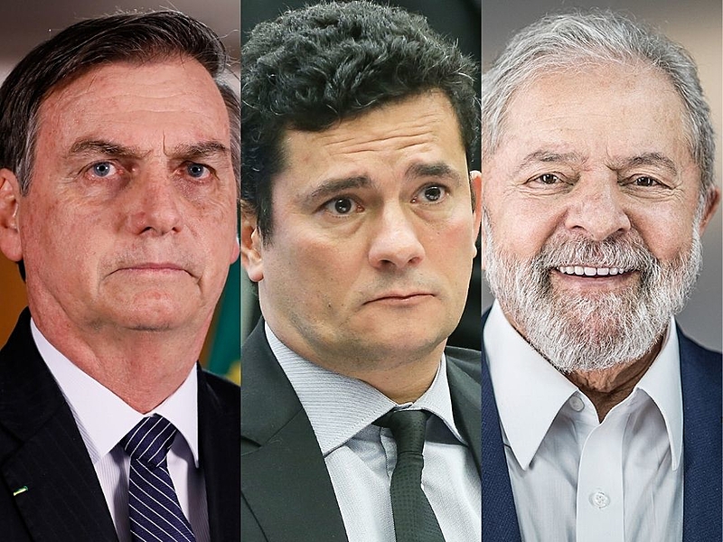 lula-bolsonaro-moro Datafolha: Lula tem 48% das intenções de votos; Bolsonaro, 22%, e Moro, 9%