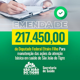 1 Secretário de saúde de São João do Tigre confirma emenda de mais de 217 mil reais do deputado Efraim Filho para ações em saúde no município