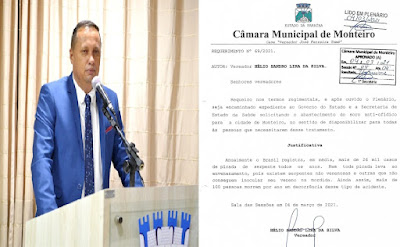 1-3 Após solicitação atendida, Presidente Sandro Lira celebra volta da disponibilidade do “soro antiofídico” no Hospital Regional Santa Filomena