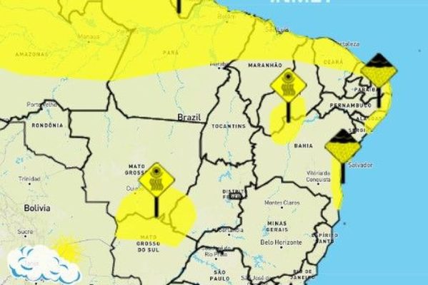 inmet_mapa-599x400 Semana começa com chuva em João Pessoa e INMET alerta para risco em 33 cidades paraibanas