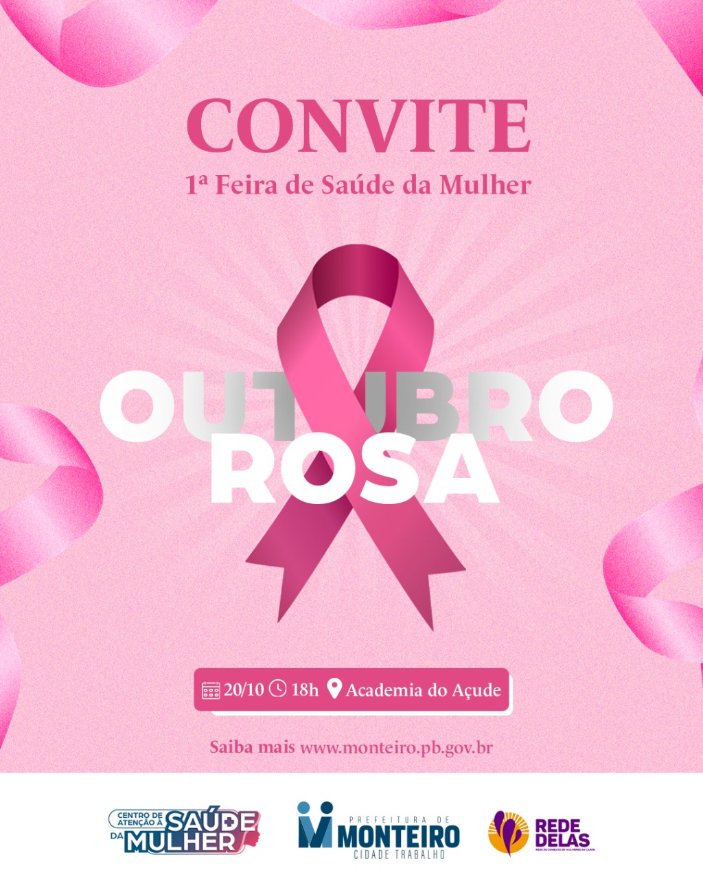 Feira-1 Outubro Rosa: Secretaria de Saúde de Monteiro realiza I Feira de Saúde da Mulher nesta quinta-feira