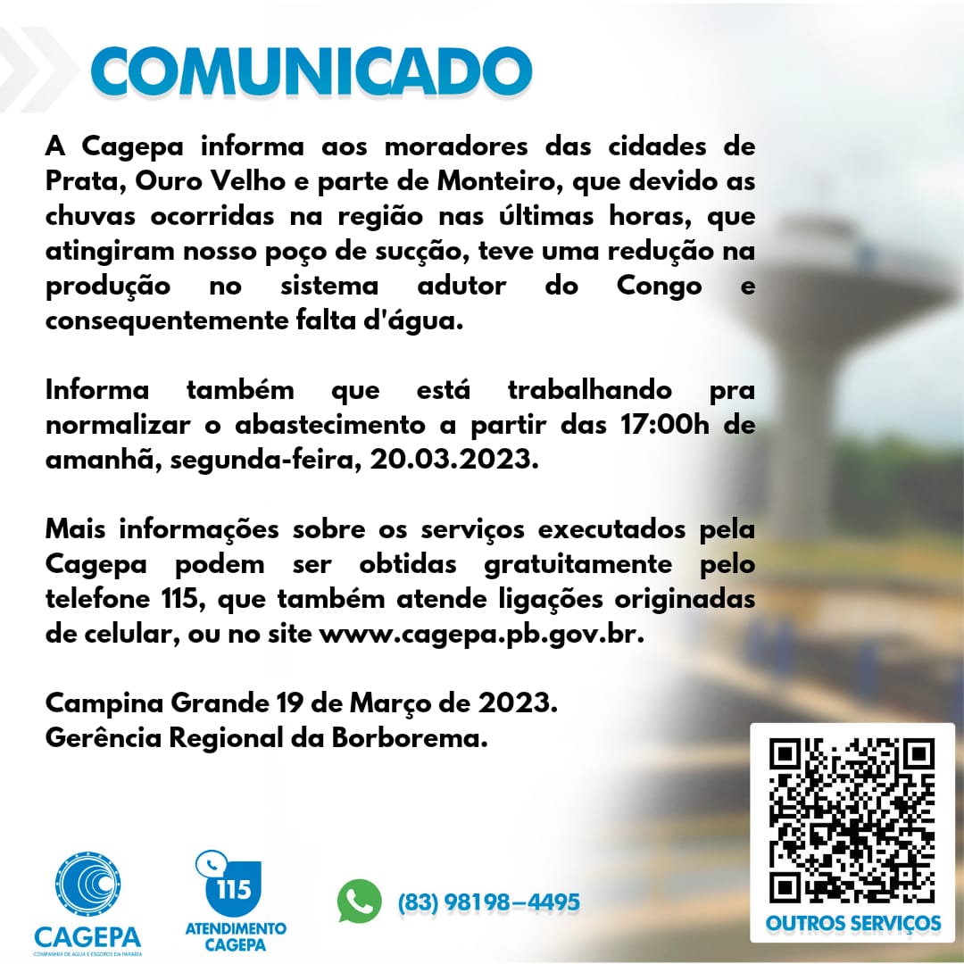 IMG-20230319-WA0261 Cagepa: Abastecimento de água é temporariamente paralisado nas cidades de Prata, Ouro Velho e Monteiro