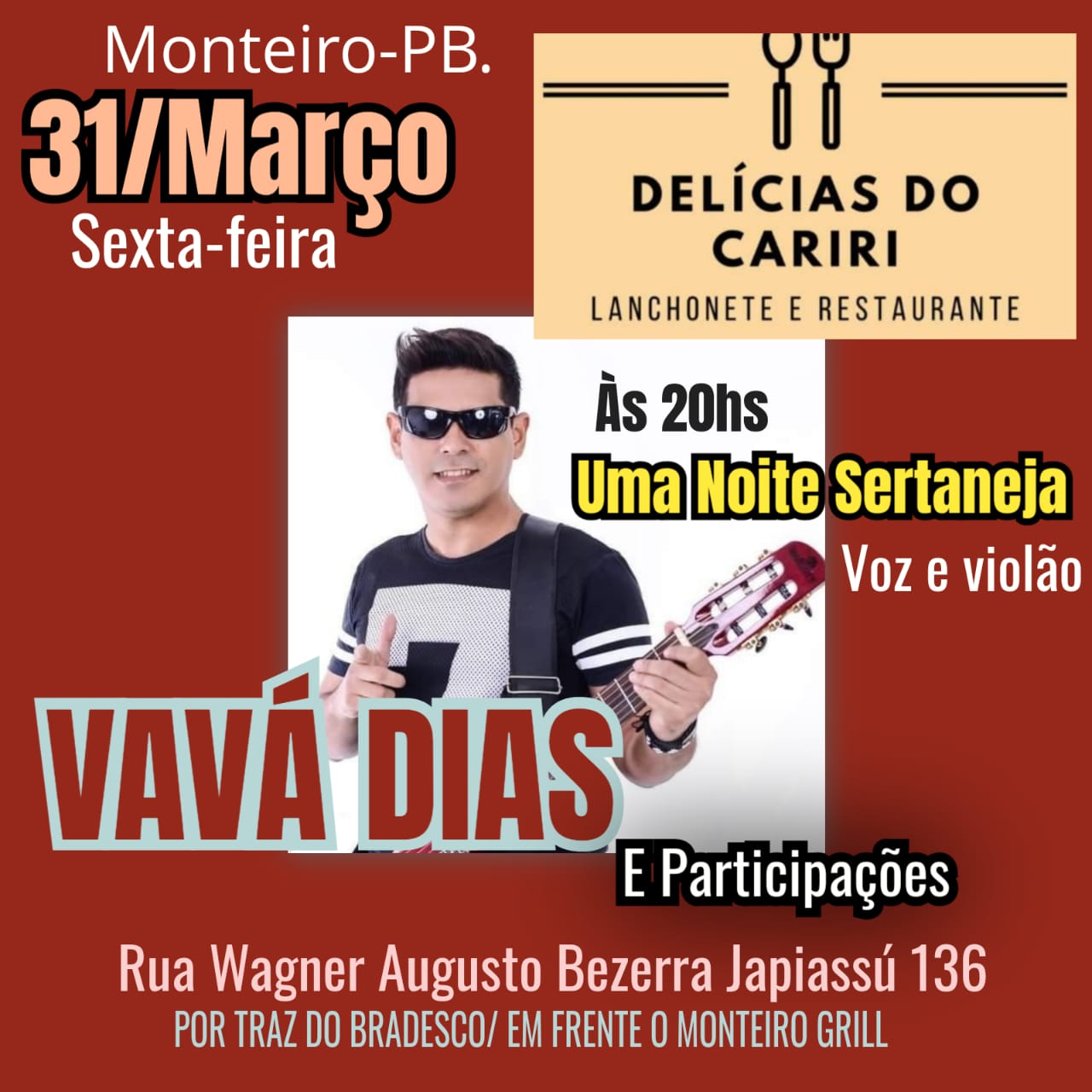 IMG-20230328-WA0271 Hoje tem música ao vivo com Vavá Dias no Restaurante Delícias do Cariri em Monteiro