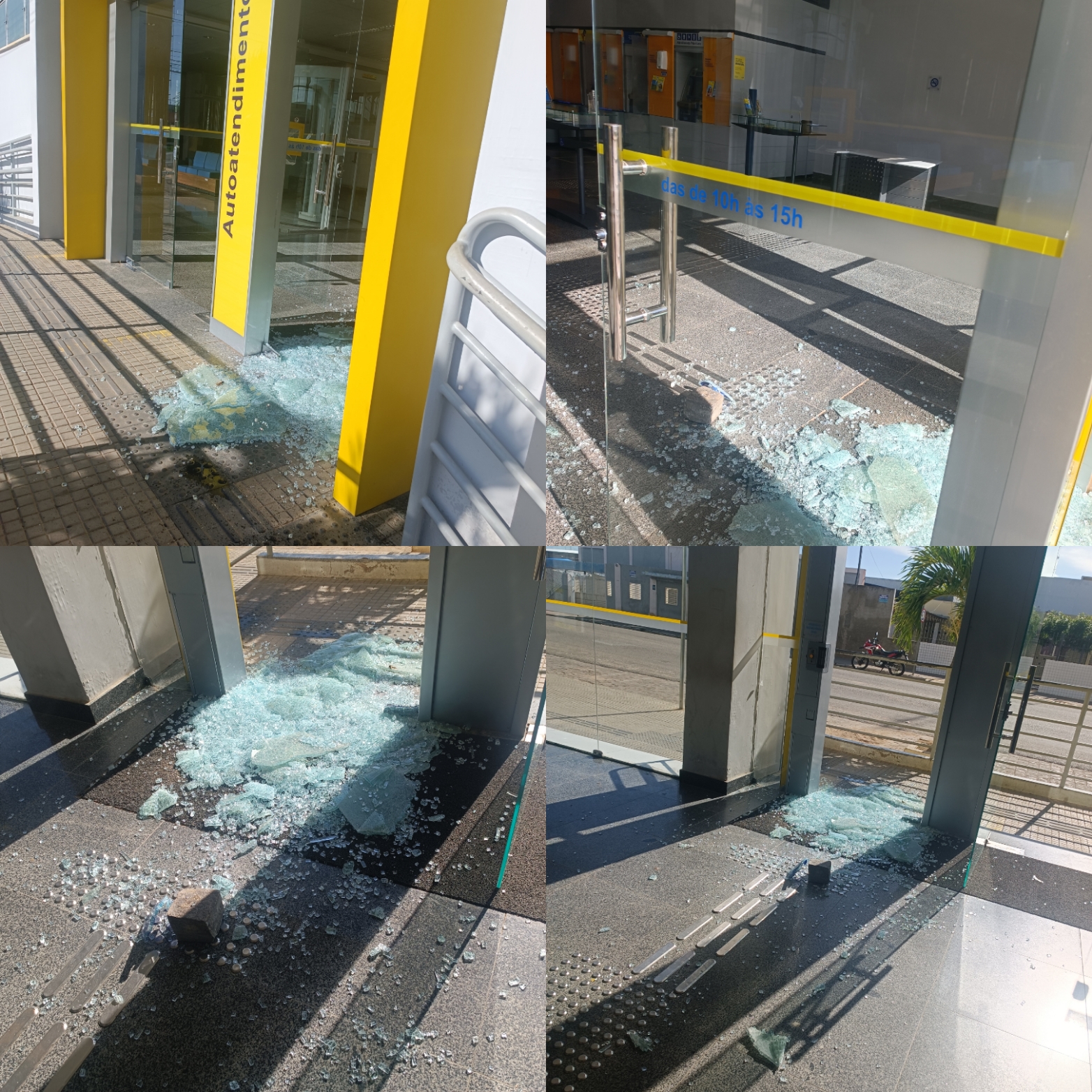 IMG_20230412_075928 Agência bancária no centro de Monteiro é alvo de vandalismo e tem vidraça quebrada