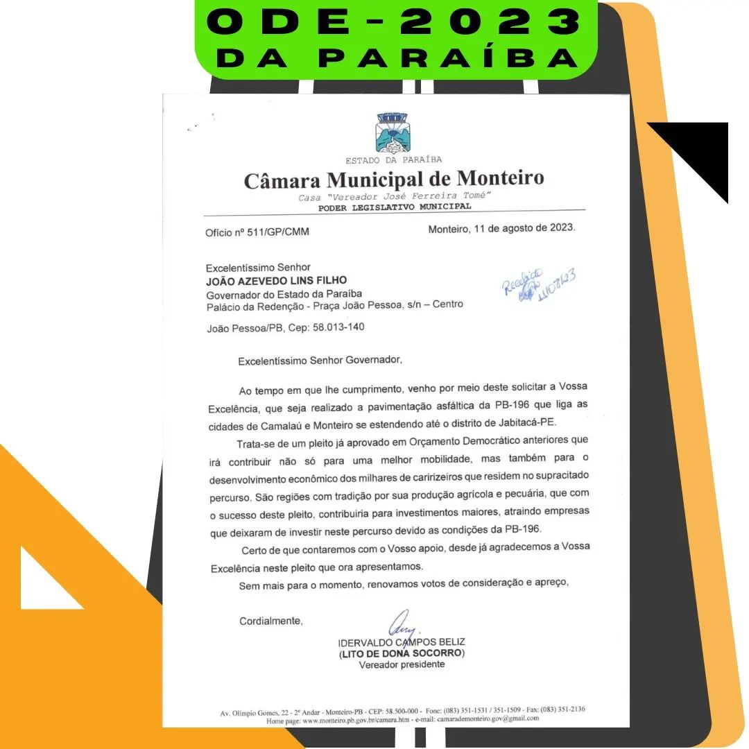 1467437815 Câmara de Monteiro participa do ODE 2023 e solicita execução da PB-196