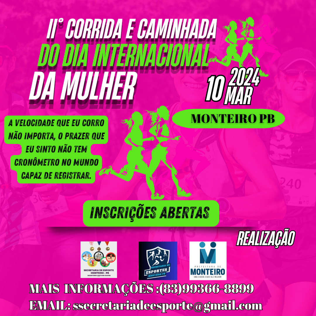 Corrida-da-Mulher-2024 Abertas inscrições para 2ª Corrida e Caminhada do Dia Internacional da Mulher em Monteiro
