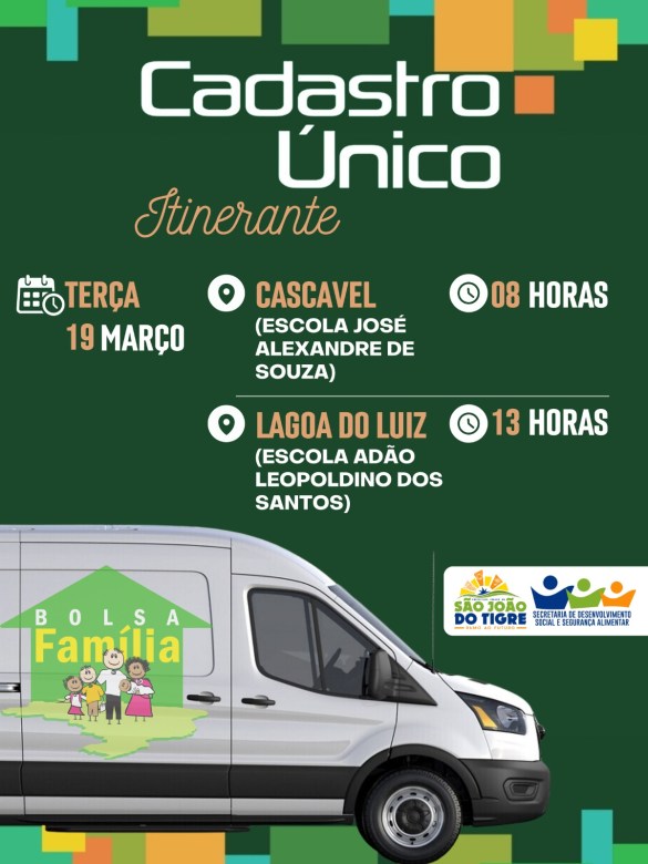 111-2 Prefeitura de São João do Tigre realizará Cadastro Único Itinerante nesta terça-feira