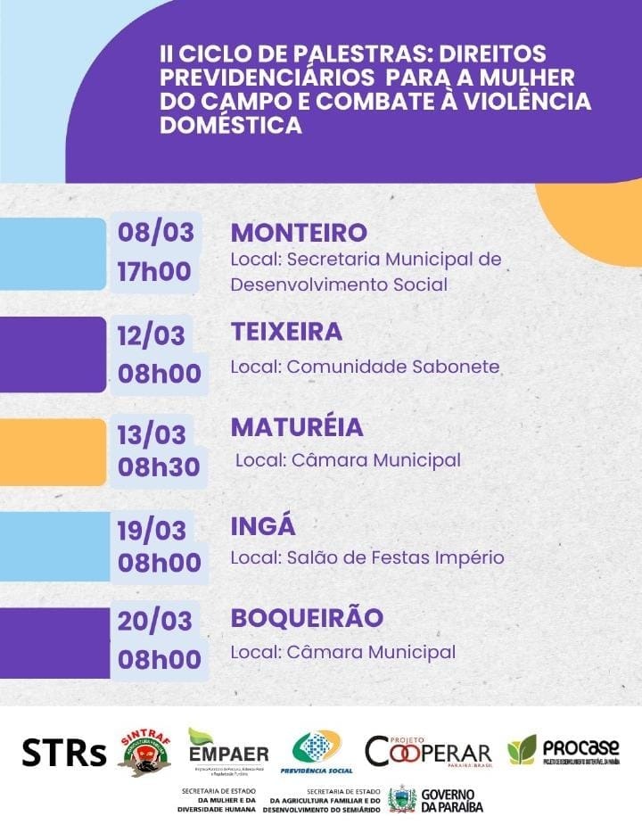 Ciclo-de-Palestras Monteiro sedia etapa do II Ciclo de Palestras com o tema: “combate à violência doméstica e sobre direitos previdenciários das mulheres camponesas”