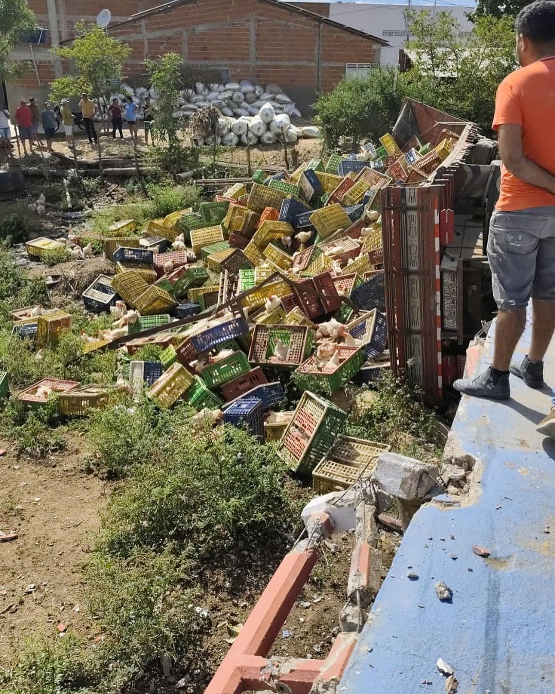 451000954_18423769162071250_4382267062762361370_n Caminhão carregado com frango capota em ponte na entrada de Prata