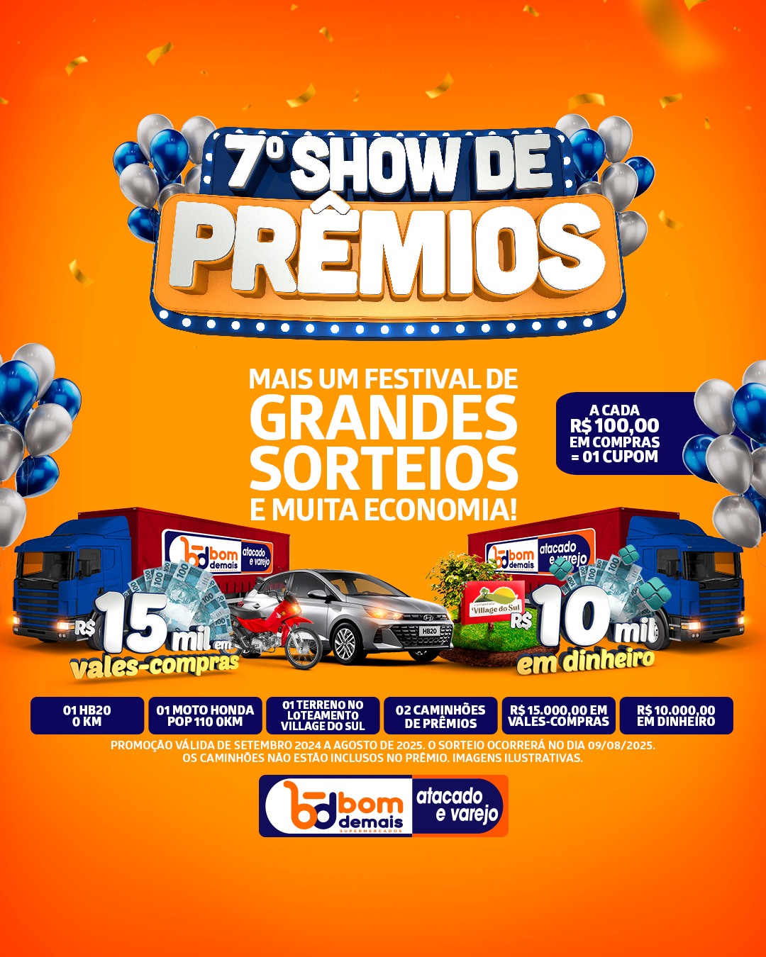 SaveClip.App_461327834_1068736345259631_652553682010782604_n-1 Bom Demais Supermercados lança 7º Show de Prêmios com sorteios de carro, moto, terreno e muito mais